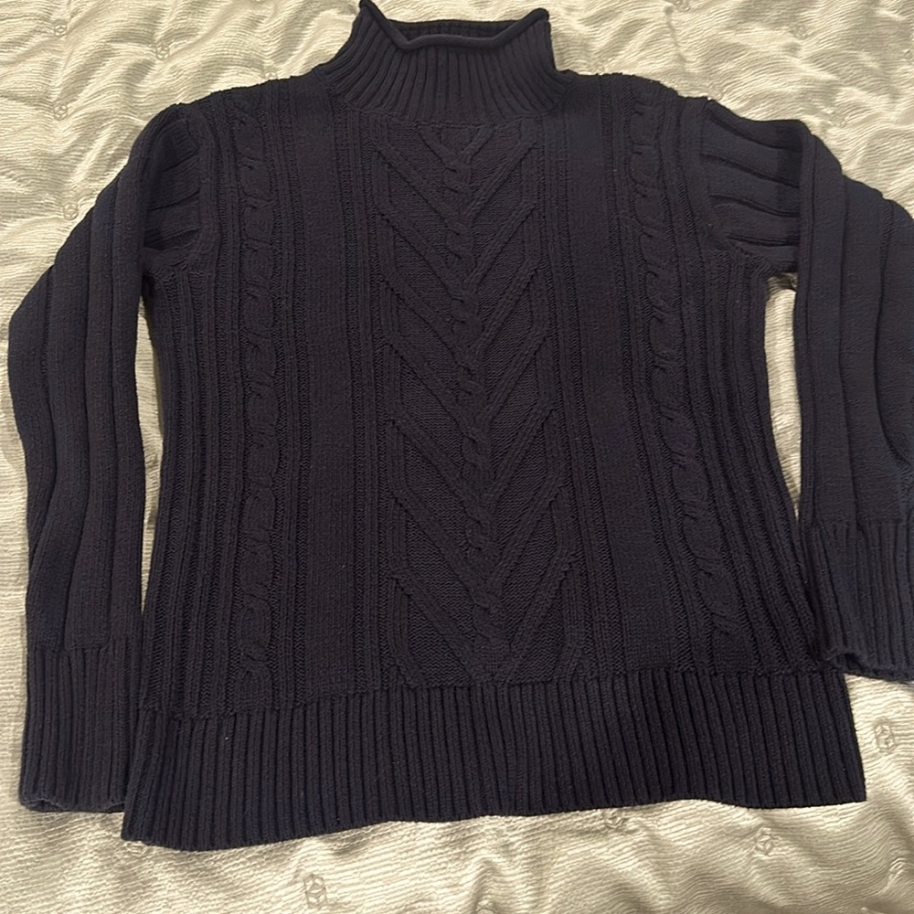 J.Crew navy blue cotton cable knit rolled neck, long sleeve sweater SIZE XS.